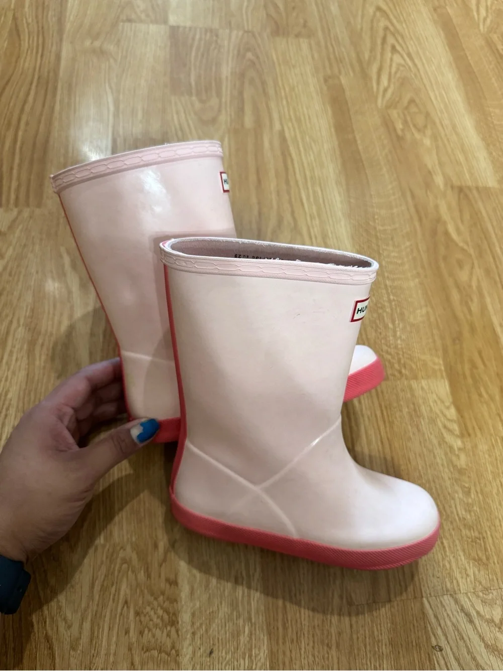 Hunter Kids Light Pink Rain Boots with Coral Soles